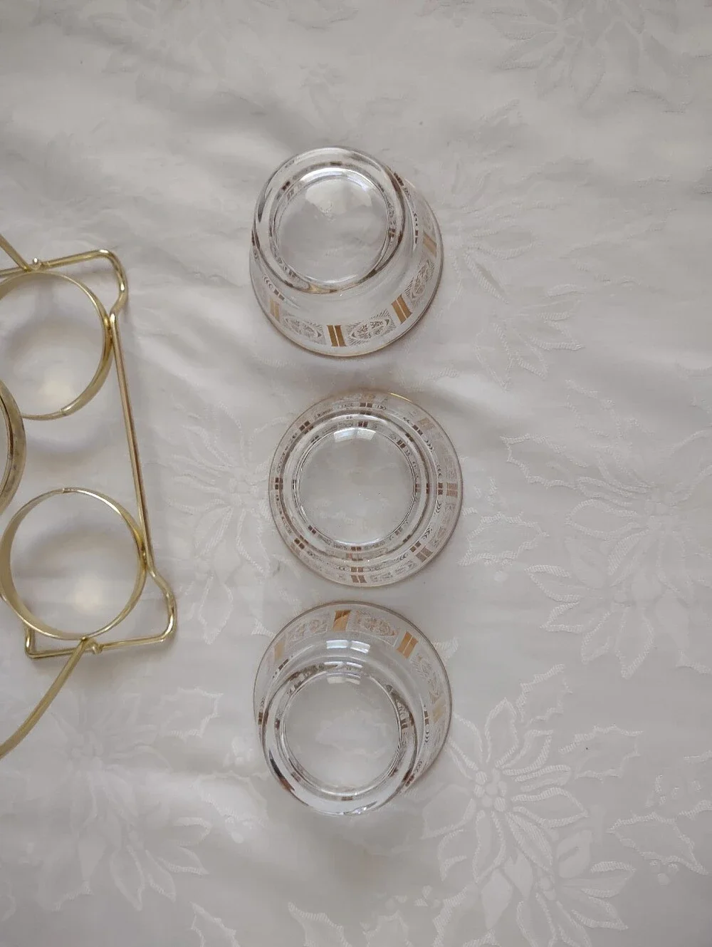 MCM Libbey Gold Metal Caddy Rack 3 Glass Bowls 22 Karat Gold Detail